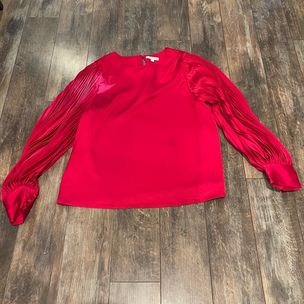 Flying Tomato Vibrant Red Blouse with Pleated Sleeves